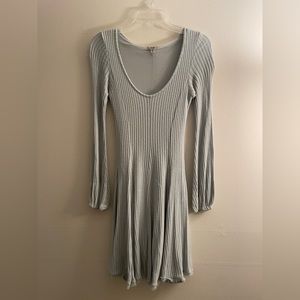 Urban Outfitters Ecote Women’s Dress Ribbed Longsleeve Fit and Flare Blue Soft
